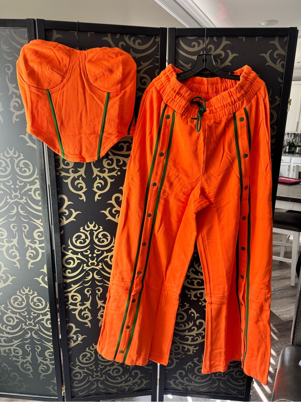 Fashion Nova Orange Wide-Leg Track Pants & Corset Set